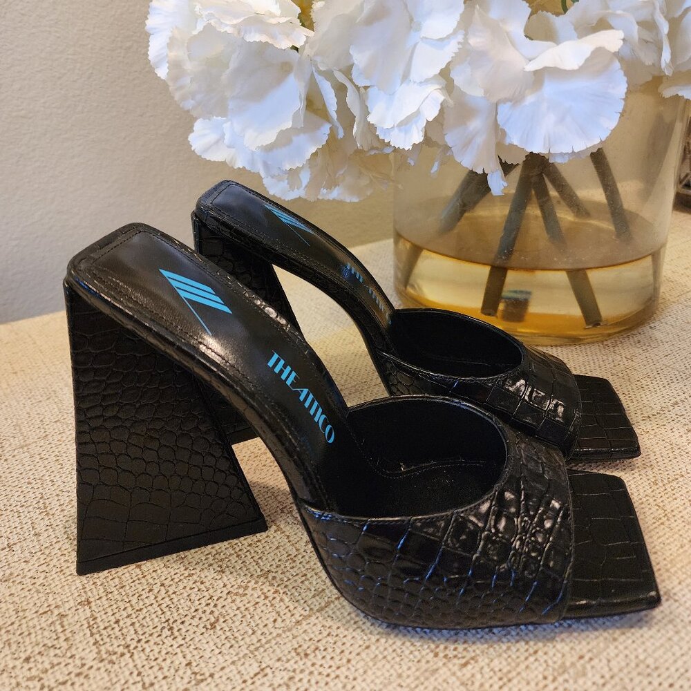 The Attico Black Croc-Embossed Heels